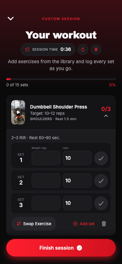 Log every set in the Physique Method app