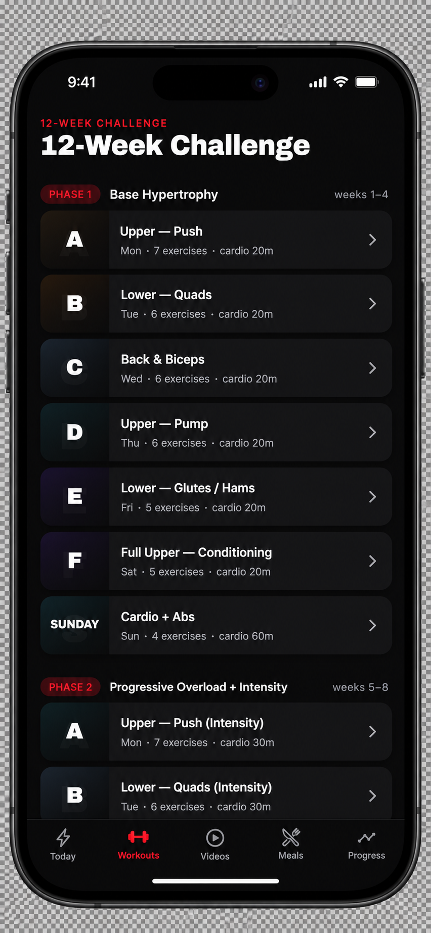 Physique Method’s 12-week workout programme displayed on an iPhone